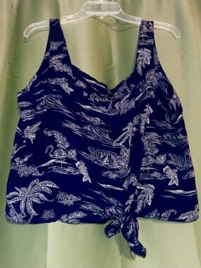 a.n.a Navy Tropical Print Tie-Front Tank/Camisole top